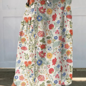 Women's Floral Print Skirt with Elastic Waistband and Pockets