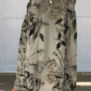 Women's Retro Floral Skirt with Elastic Waistband and Pockets