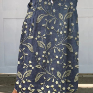 Women's Retro Floral Skirt with Elastic Waistband and Pockets