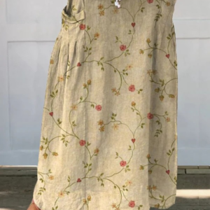 Women's Retro Floral Skirt with Elastic Waistband and Pockets