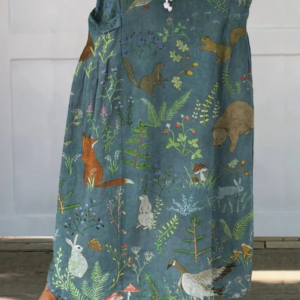 Women's Casual Pocket Skirt with Retro Floral Design and Animal Print