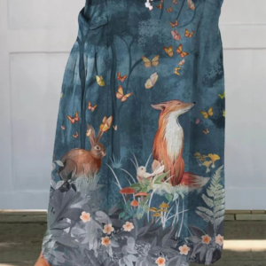 Women's Casual Pocket Skirt with Vintage Floral Design and Art Print