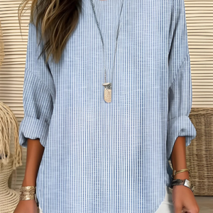 Women's Striped Blouse with Short Sleeves and Breathable Fabric