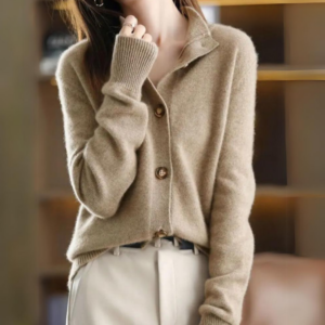 Women's Knit Cardigan with Open Front and Long Sleeves