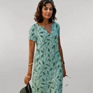 Women's Casual Dress with A-Line Cut and Short Sleeves