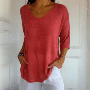 Women's V-Neck Top with Short Sleeves and Lightweight Fabric
