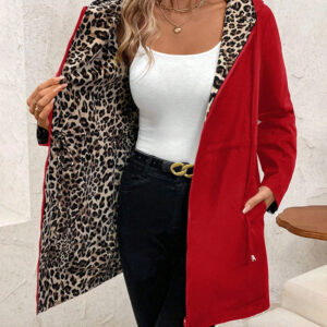 Women's Reversible Coat with Leopard Print and Versatile Design