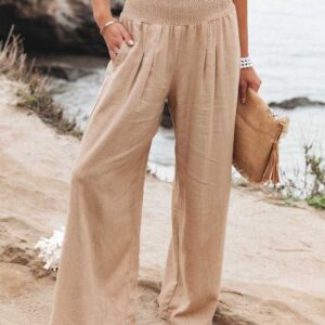 Women's Beach Trousers with Wide Legs and Lightweight Fabric