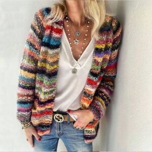 Women's Multicolor Cardigan with Open Front and Long Sleeves