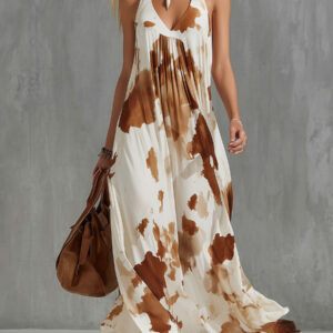 Elegant Cow Print Chiffon Breathable Everyday Lightweight Fashionable Maxi Dress