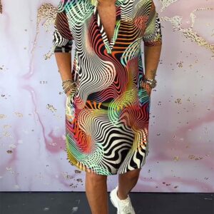 Women's V-Neck Dress with Colorful Print and Flowy Design
