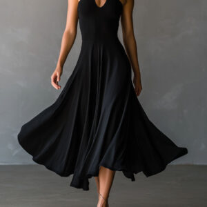 Glamorous Vintage Halter Neck Keyhole Back Black Satin Midi Dress