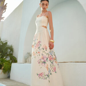 Romantic Cutout Waist Floral Print Scalloped Hem Sundress