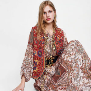 Women's Boho Waistcoat with Floral Design and Soft Texture
