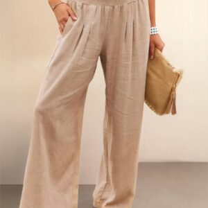 Women's High Waist Wide Leg Trousers with Smocked Waist and Relaxed Fit