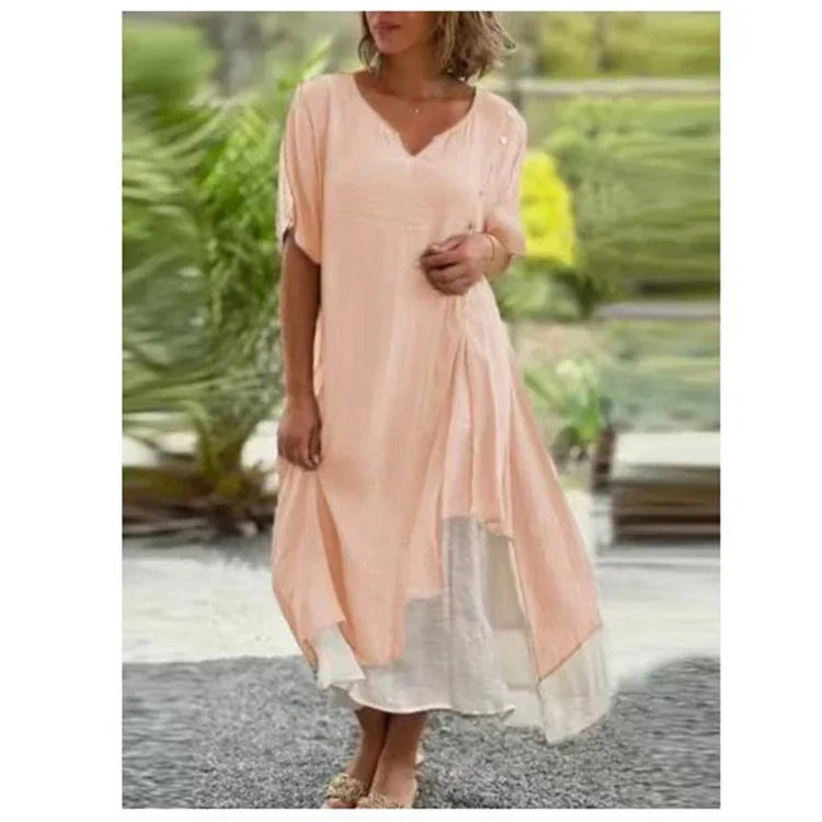 Women’s Silk Crepe Midi Dress – Effortlessly Stylish Layered Hem Relaxed Fit Silhouette Dress - Image 4