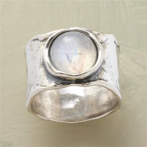 Women's Silver Moonstone Ring with Unique Design and Adjustable Band