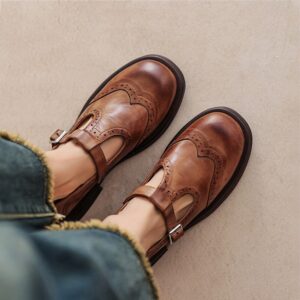 Women's Vegan Leather Mary Jane Sandal with Classic Design and Adjustable Strap