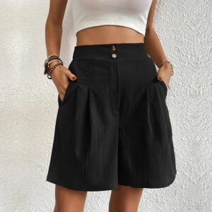 Women's High Waist Wide Leg Shorts with Pleats and Pockets