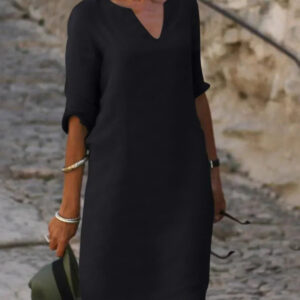 Women's V-Neck Dress with Flattering Cut and Versatile Style