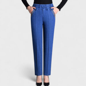 Women's Stretch Jeans with Side Pockets and Elastic Waistband
