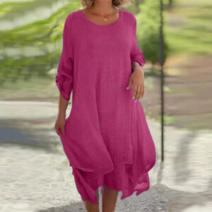 Women’s Layered Midi Dress – Effortlessly Elegant Soft Fabric Relaxed Fit Garden To Brunch Ready Casual Dress