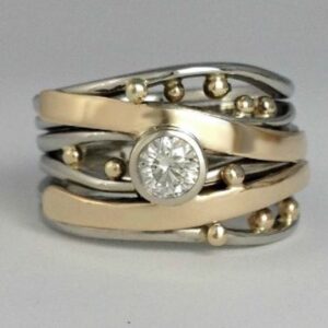 Women's Vintage Intarsia Ring with Gold Accents and Zirconia Detail